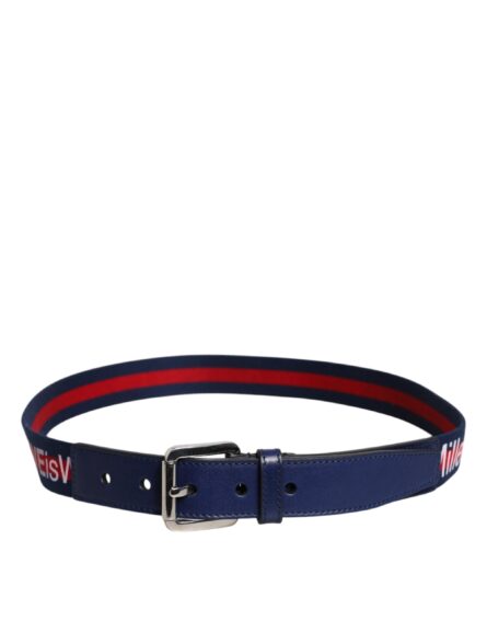 Blue Cotton Leather Printed Metal Buckle Belt - Image 3