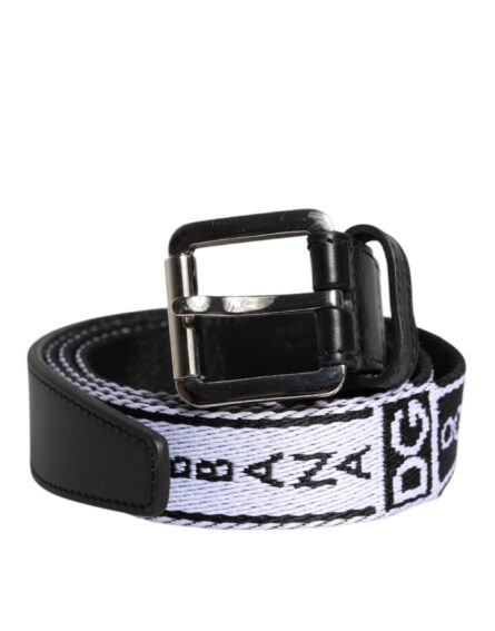 Black White Printed Metal Logo Buckle Belt - Image 2