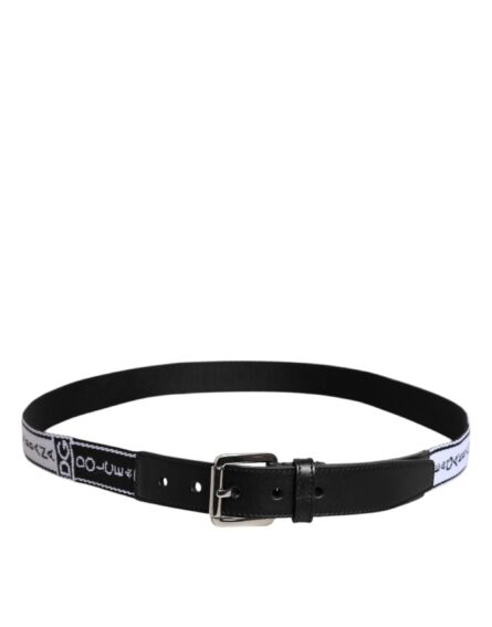 Black White Printed Metal Logo Buckle Belt - Image 3