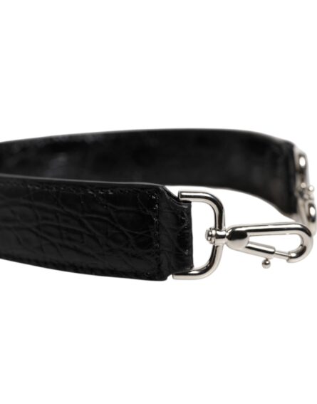 Black Alligator Leather Bag Shoulder Strap - Image 3