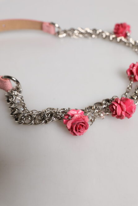 Pink Embelished Roses Textured Leather Belt - Image 4