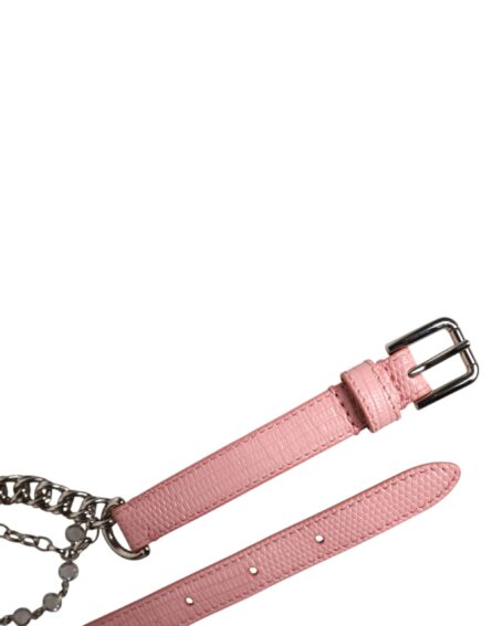 Pink Embelished Roses Textured Leather Belt - Image 5