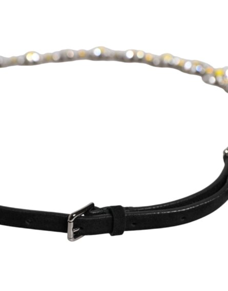 Black Leather Daisy Crystal Embellish Waist Belt - Image 9
