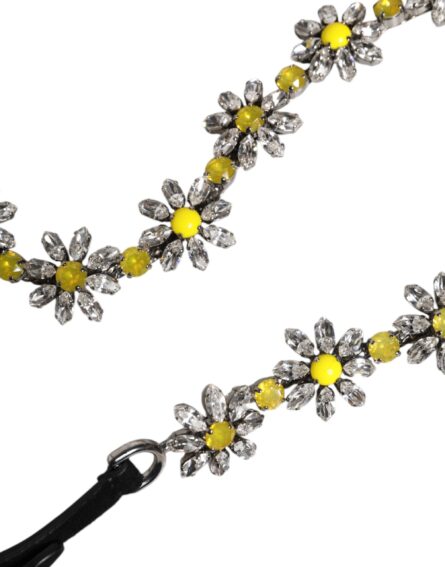 Black Leather Daisy Crystal Embellish Waist Belt - Image 11