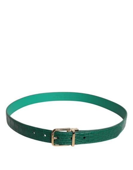 Green Leather Logo Metal Waist Buckle Belt - Image 2
