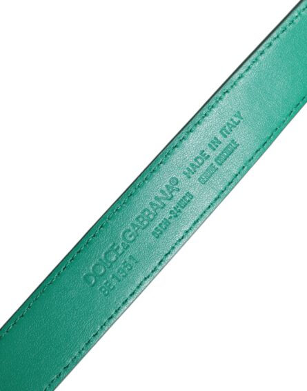 Green Leather Logo Metal Waist Buckle Belt - Image 4
