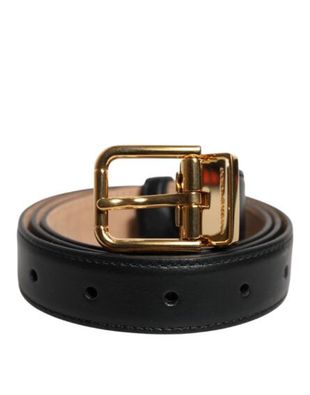Black Leather Logo Metal Waist Buckle Belt - Image 2