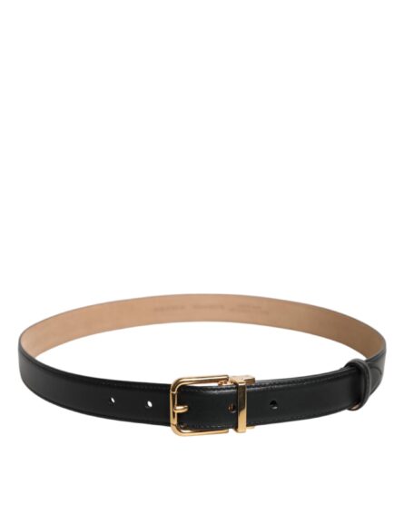 Black Leather Logo Metal Waist Buckle Belt - Image 9