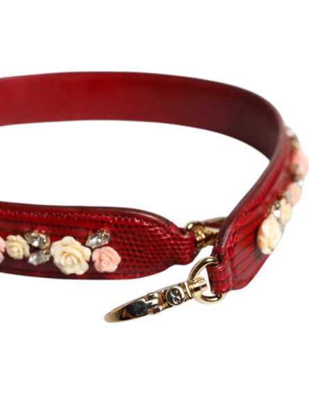 Red Leather Floral Embellish Bag Shoulder Strap - Image 5