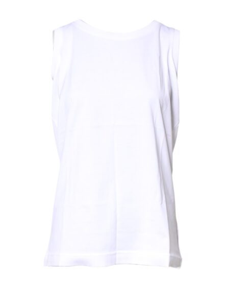 White Cotton Sleeveless Crew Neck T-shirt - Image 7