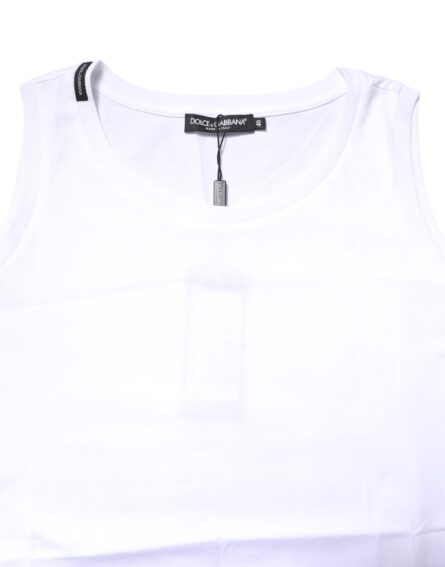 White Cotton Sleeveless Crew Neck T-shirt - Image 5