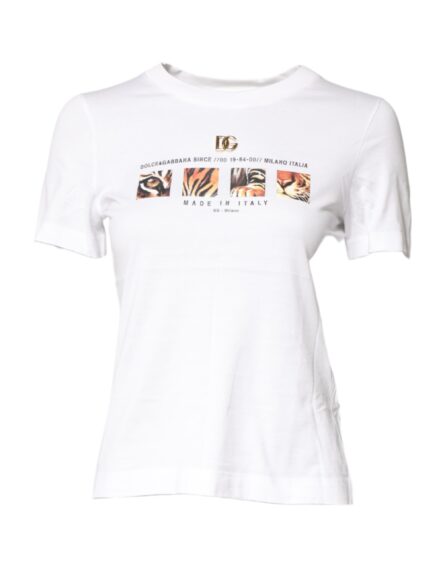 White Cotton Graphic Print Crew Neck T-shirt - Image 6