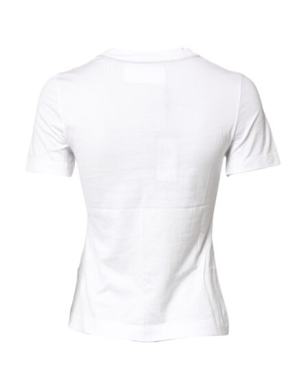 White Cotton Graphic Print Crew Neck T-shirt - Image 4