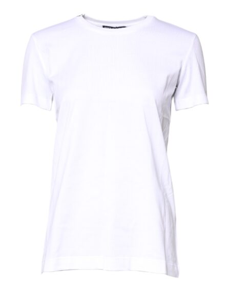 White Cotton Crew Neck Short Sleeves T-shirt - Image 2
