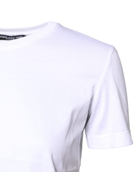 White Cotton Crew Neck Short Sleeves T-shirt - Image 8