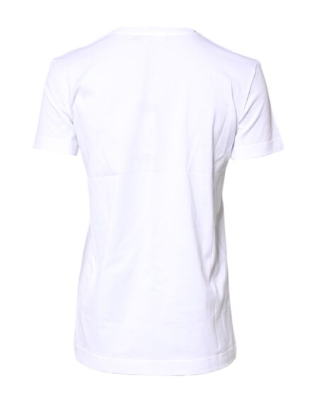 White Cotton Crew Neck Short Sleeves T-shirt - Image 4