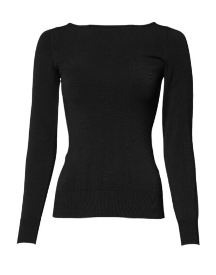 Black Viscose Long Sleeves Pullover Top - Image 2