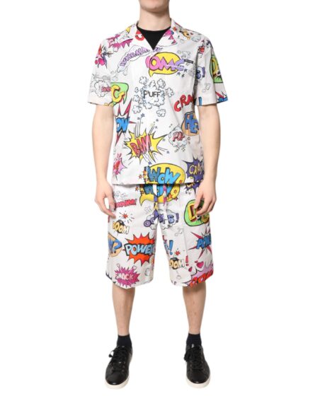 White Cartoon Print Cotton Men Pajama Set Sleepwear - Image 8