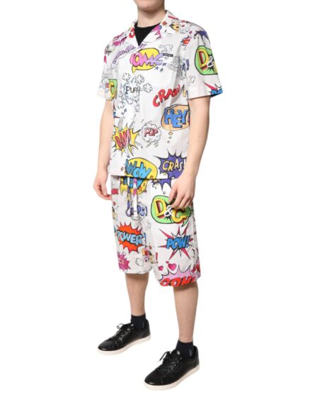 White Cartoon Print Cotton Men Pajama Set Sleepwear - Image 3