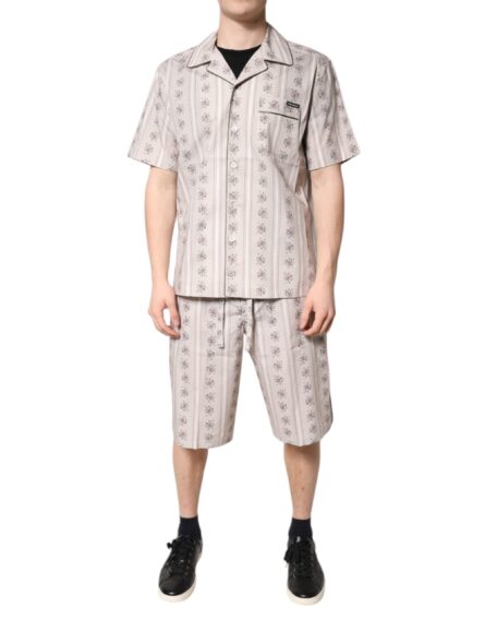 Beige Floral Print Cotton Men Pajama Set Sleepwear - Image 13