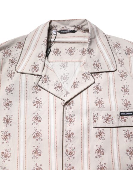 Beige Floral Print Cotton Men Pajama Set Sleepwear - Image 10