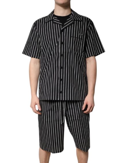 Black White Stripes Cotton Men Pajama Set Sleepwear - Image 14