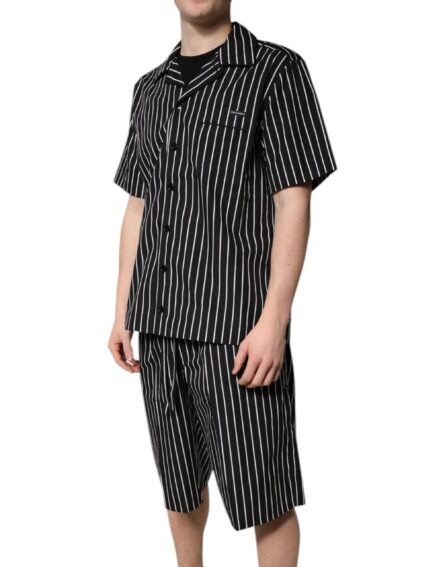 Black White Stripes Cotton Men Pajama Set Sleepwear - Image 3