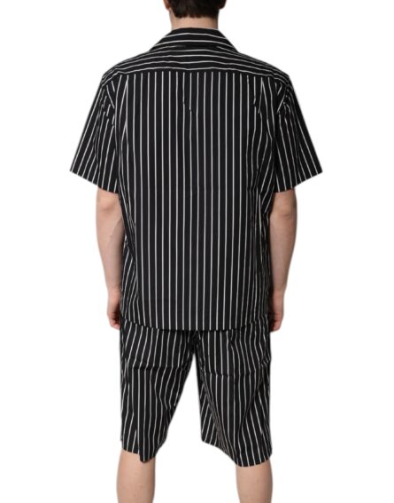 Black White Stripes Cotton Men Pajama Set Sleepwear - Image 10
