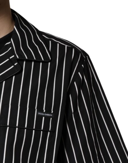 Black White Stripes Cotton Men Pajama Set Sleepwear - Image 11