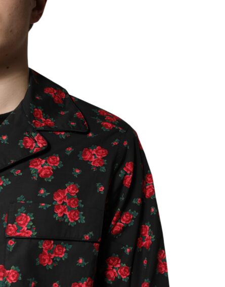 Black Floral Print Cotton Men Pajama Set Sleepwear - Image 10