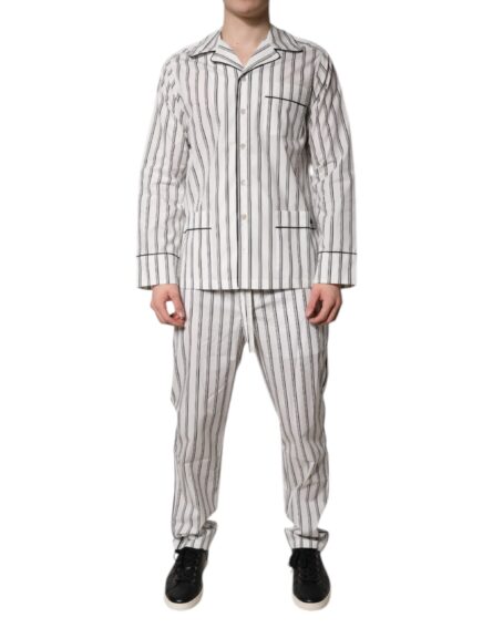 White Black Stripes Cotton Men Pajama Set Sleepwear - Image 10