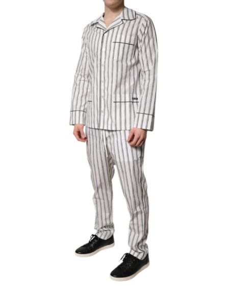 White Black Stripes Cotton Men Pajama Set Sleepwear - Image 3