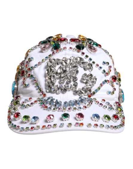 White Multicolor Crystal Embellish Baseball Cap - Image 2