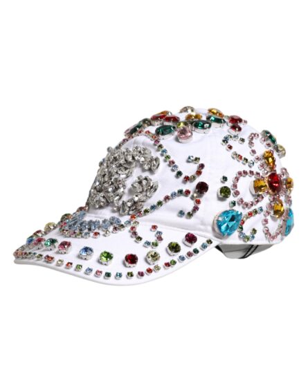 White Multicolor Crystal Embellish Baseball Cap - Image 3