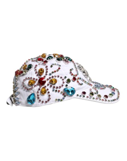 White Multicolor Crystal Embellish Baseball Cap - Image 4