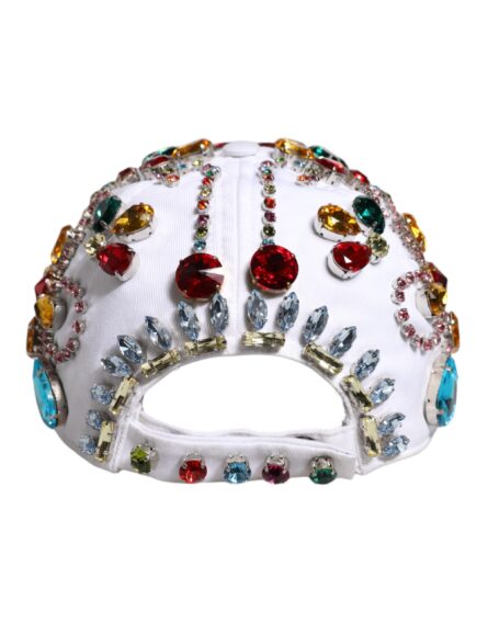 White Multicolor Crystal Embellish Baseball Cap - Image 5