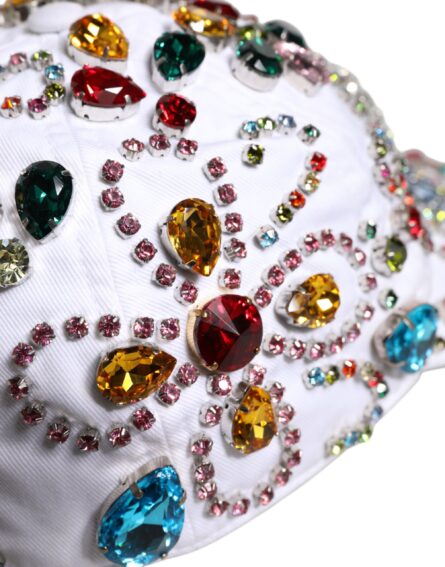 White Multicolor Crystal Embellish Baseball Cap - Image 6
