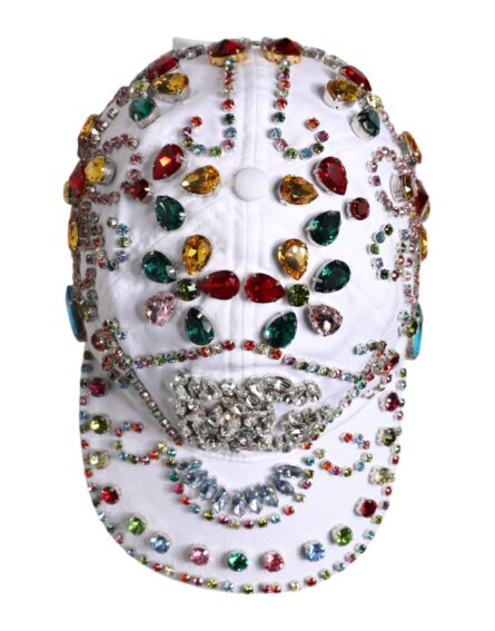 White Multicolor Crystal Embellish Baseball Cap - Image 7