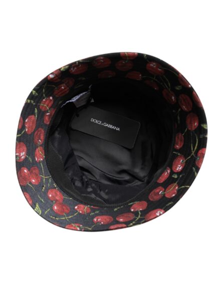 Black Cotton Printed Wide Brim Bucket Hat - Image 6