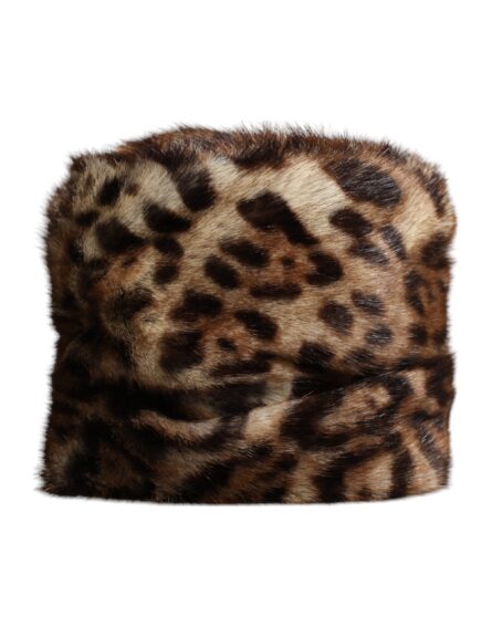 Brown Leopard Faux Fur Women Bucket Hat - Image 2