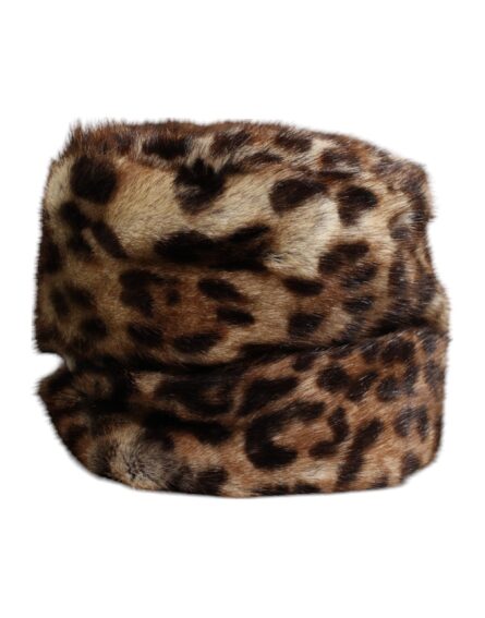 Brown Leopard Faux Fur Women Bucket Hat - Image 3