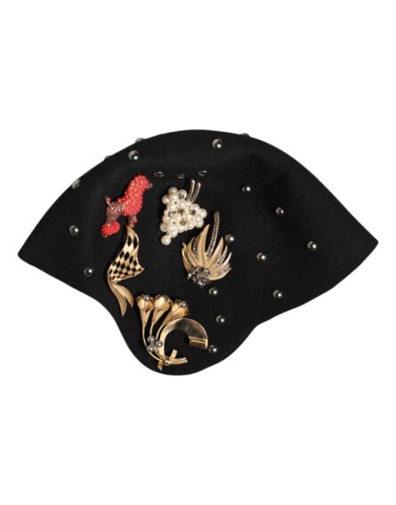 Black Wool Multicolor Embellished Cloche Hat - Image 5