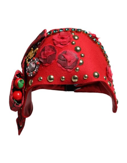 Red Crystal Gold Roses Brooch Embellished Hat - Image 2