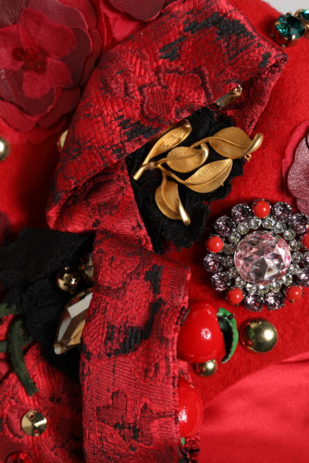 Red Crystal Gold Roses Brooch Embellished Hat - Image 7