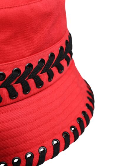Red Lace Polyester Wide Brim Bucket Hat - Image 5
