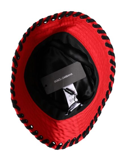 Red Lace Polyester Wide Brim Bucket Hat - Image 6