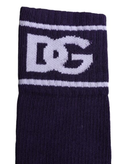 Purple Cotton DG Logo Print Open Toe Socks - Image 9