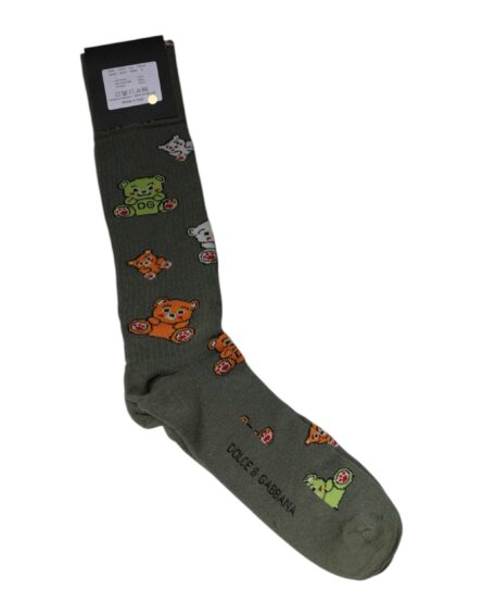 Green Nylon DG Bear Printed Mid Calf Socks - Image 8