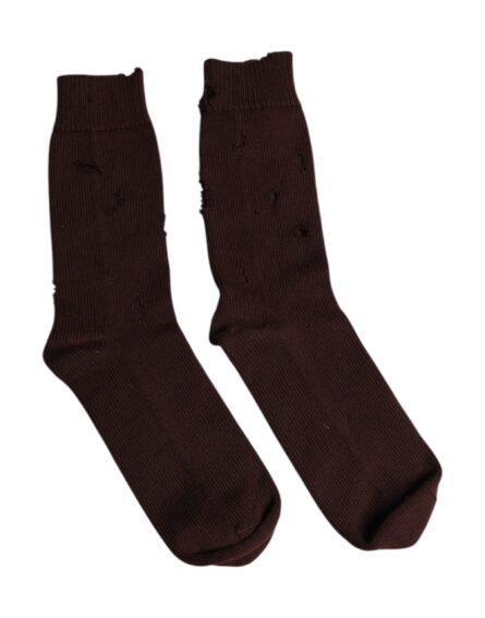 Brown Solid Cotton Stretch Mid Calf Socks - Image 2