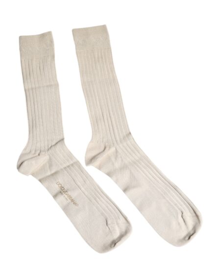Beige Cotton Stretch Logo Mid Calf Socks - Image 6
